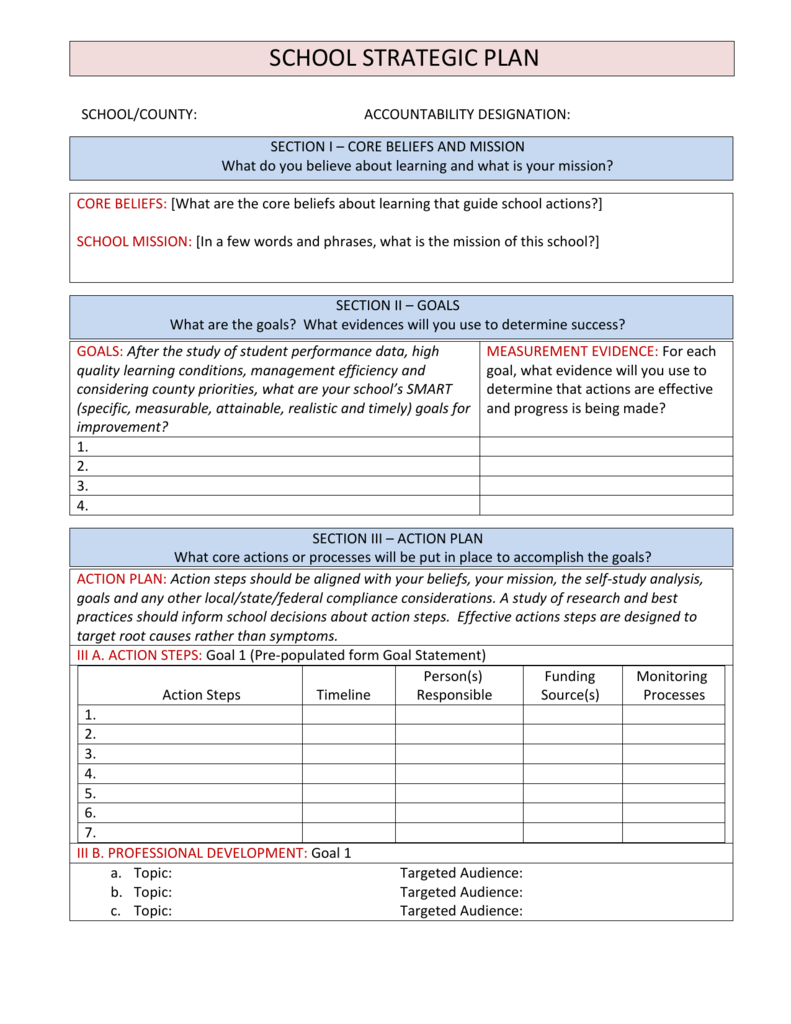 Strategic Plan Template Berkeley County Schools