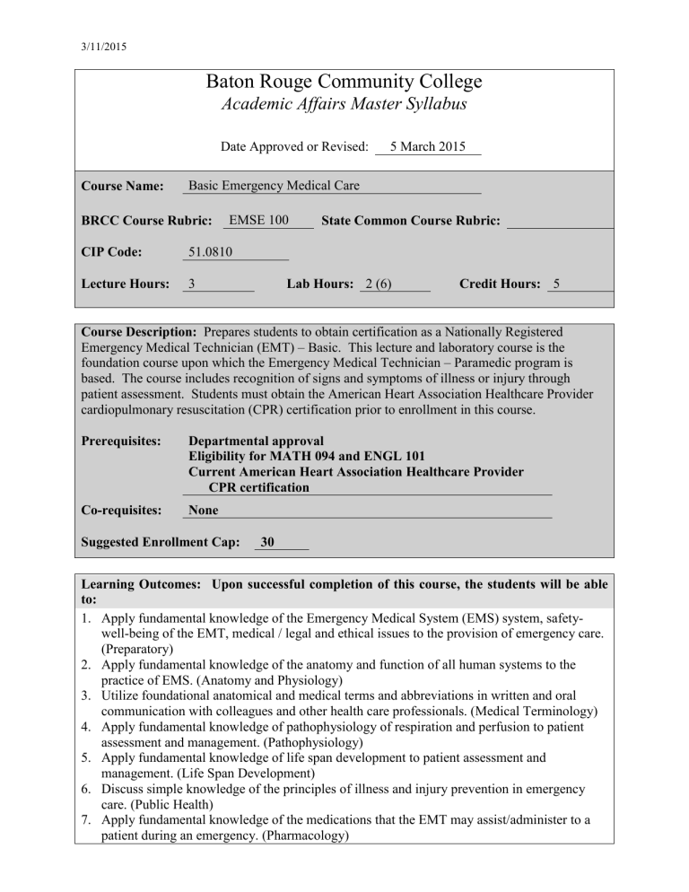 EMSE 100 MS Baton Rouge Community College
