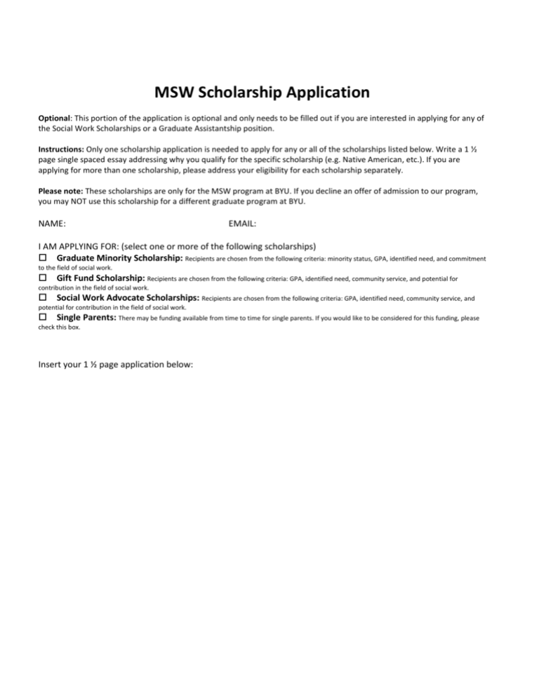MSW Scholarship Graduate Assistant Application