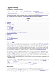 Cryptocurrency From Wikipedia, the free encyclopedia A