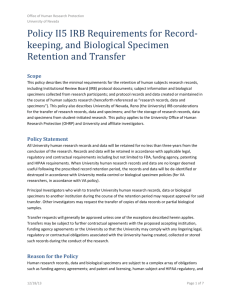 Policy 730 Human Research Record and Biological Specimen
