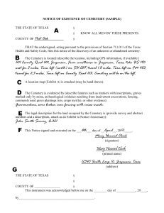 Notice of Existence of Cemetery Form SAMPLE