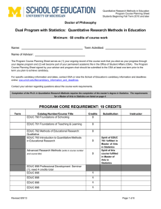 Education and Statistics Course Planning Sheet 2010