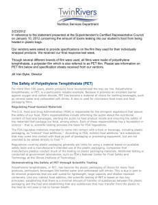 The Safety of Polyethylene Terephthalate (PET)