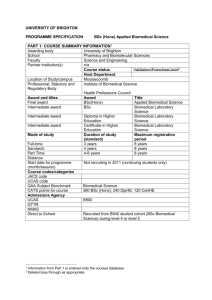 Summary template for Programme Specification
