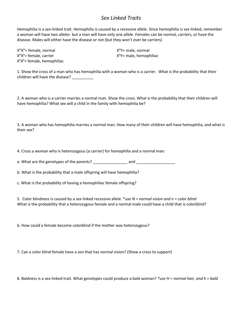 Sex Linked Traits Worksheet