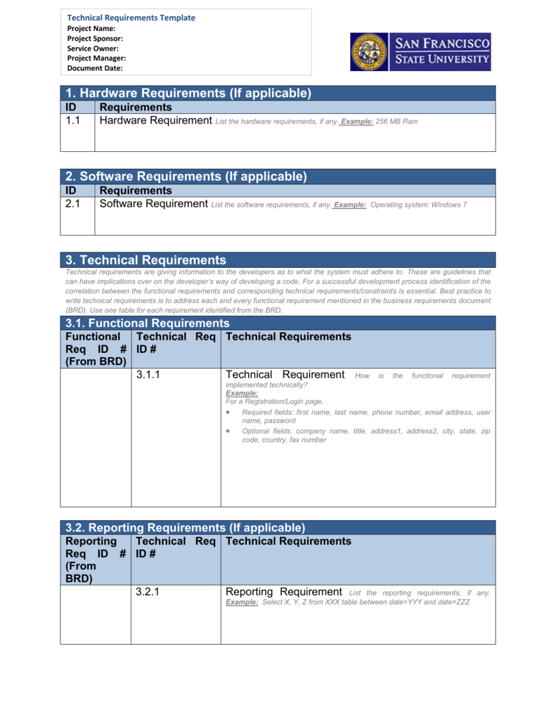 Technical Requirements Template HQ Printable Documents