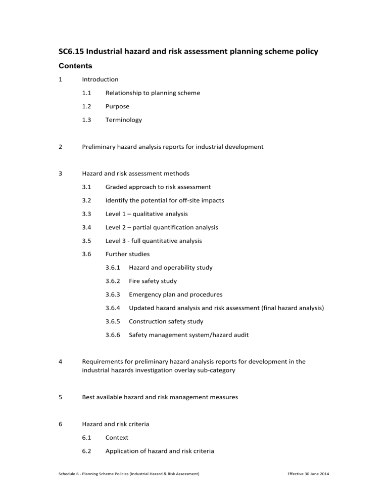 Industrial Hazard And Risk Assessment Planning Scheme Policy