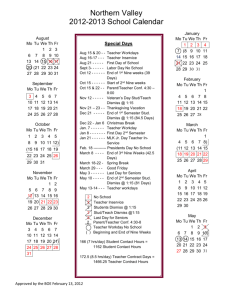 Northern Valley 2012-2013 School Calendar Special Days Aug 15