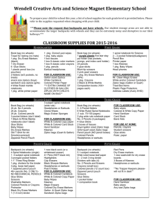 Classroom Supplies for 2015-2016
