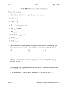 Activity 2.3.1 Closure and Sets of Numbers