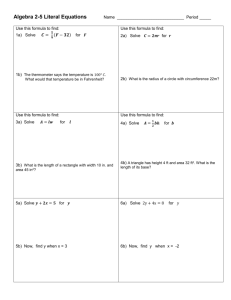 Algebra 2-5 Literal Equations