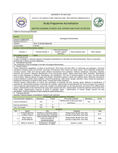 Course: Ecological biochemistry Course id: 3МЗИ1И15 Number of