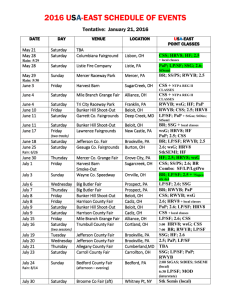 2016 USA-EAST SCHEDULE OF EVENTS Tentative: January 21