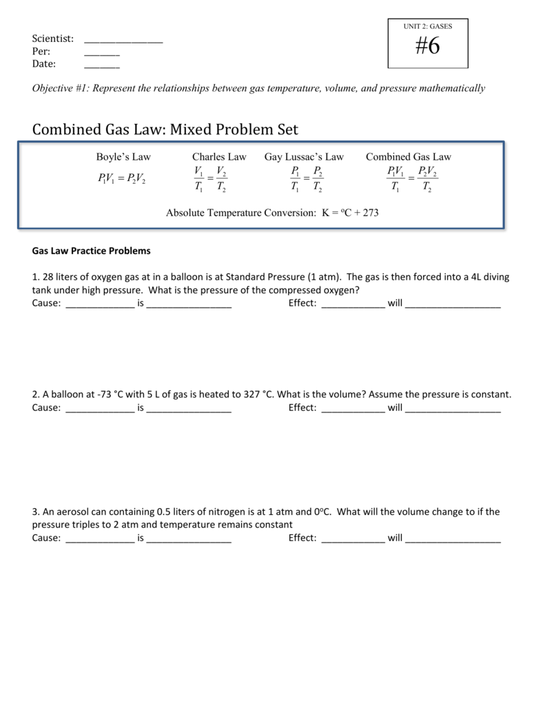 Mixed Gas Law Worksheet Answers Worksheet List