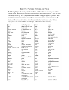 Scientific Prefixes, Suffixes, and Stems