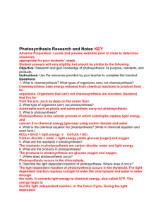 Photosynthesis Research and Notes KEY