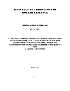 aspects of the phonology of kofyar language