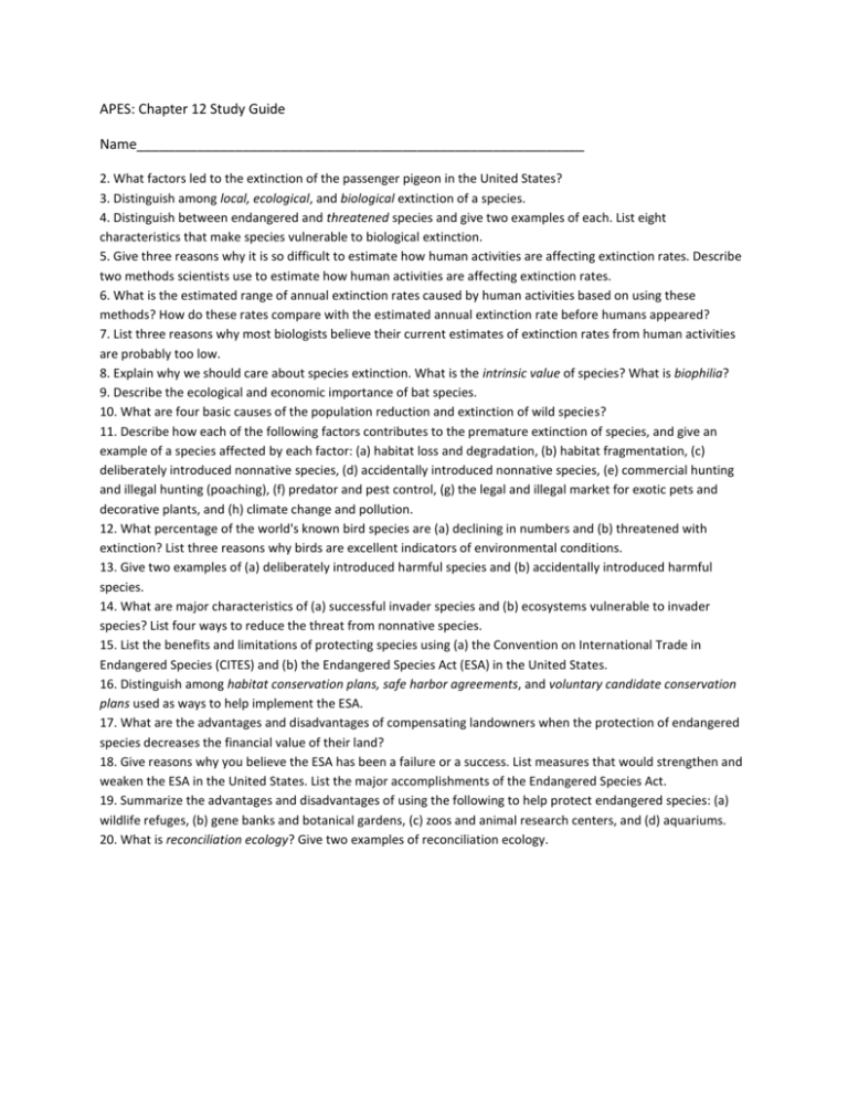 APES Chapter 12 Study Guide APES Chapter 12 Study Guide