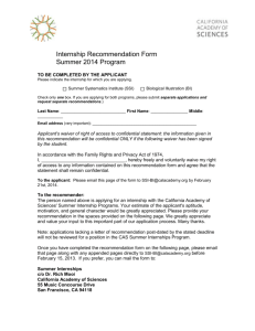Internship Recommendation Form Summer 2014 Program