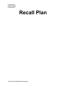 Recall Plan - Dirigo Food Safety