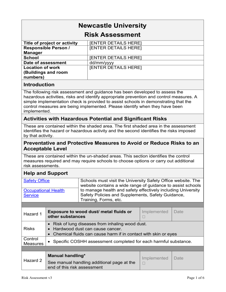 newcastle university travel risk assessment