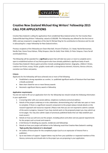 Creative New Zealand Michael King Writers` Fellowship 2015 CALL