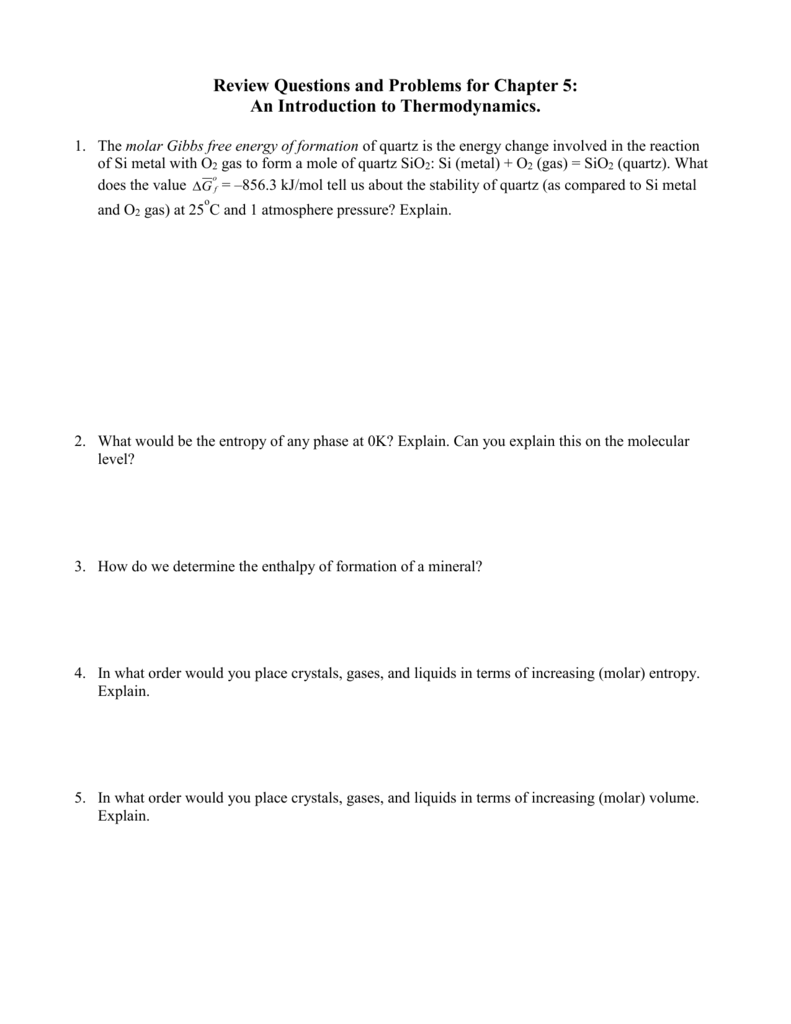 Gibbs Free Energy Worksheet