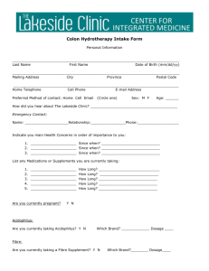 Colon Hydrotherapy Intake Form