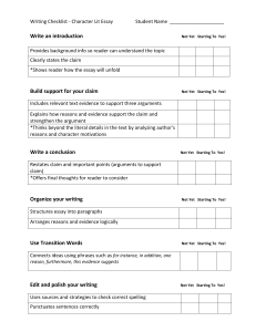 Writing Checklist Character Lit Essay