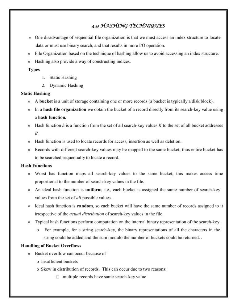 Static And Dynamic Hashing