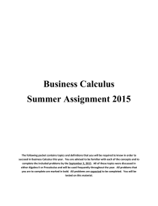 Business Calculus Summer Assignment 2015