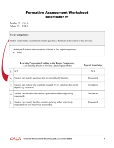 Formative Assessment Worksheet for Specification #1