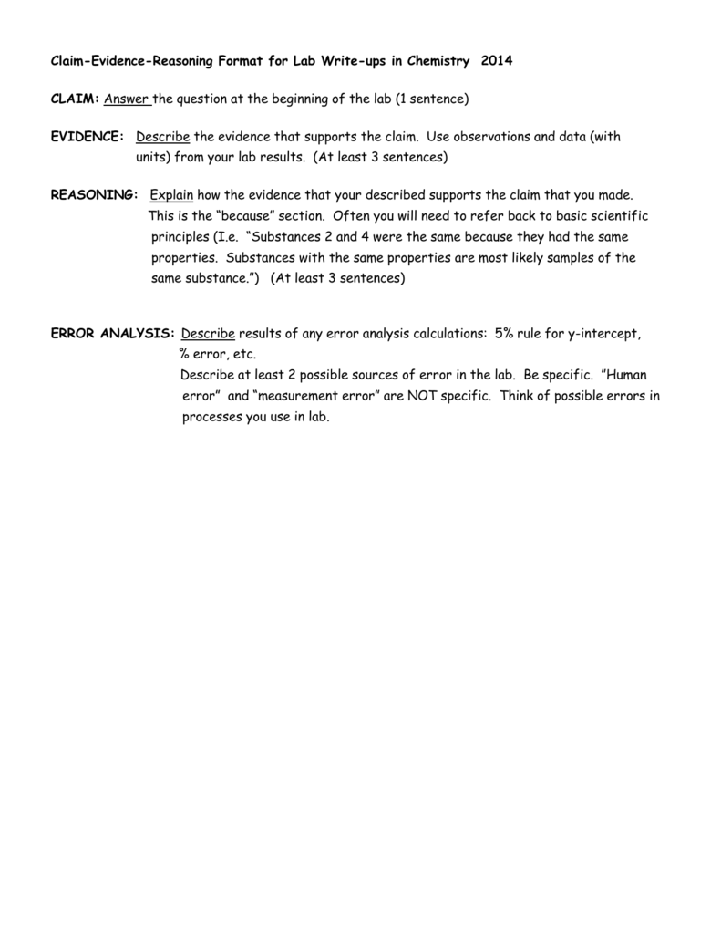 CER Format for Chemistry Lab Conclusions