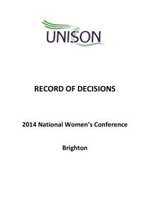 2014 National Women`s Conference - Record of Decisions