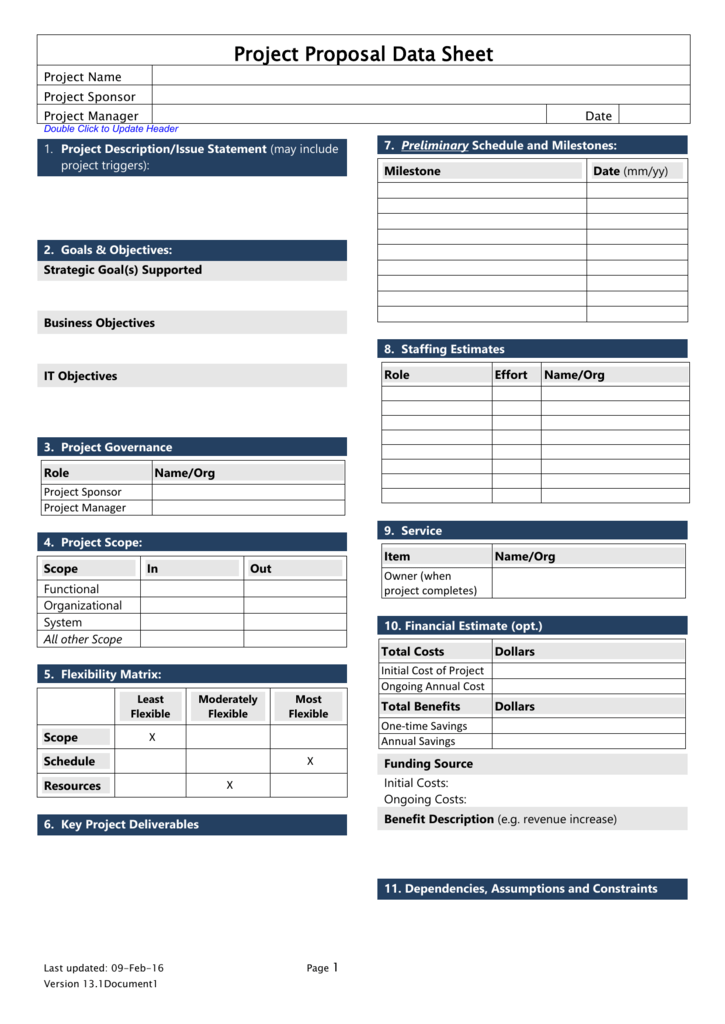 Project Data Sheet Template Word