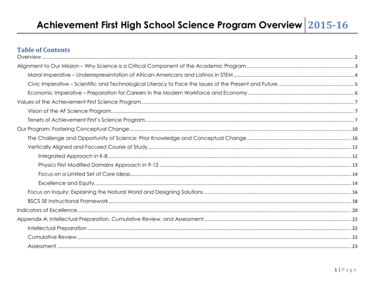 Achievement First High School Science Program Overview