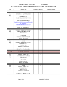 Health Science I Course Schedule 2014