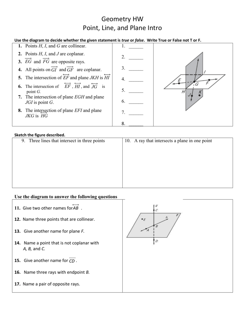 Geometry HW Point, Line, and Plane Intro Use the diagram to With Regard To Points Lines And Planes Worksheet