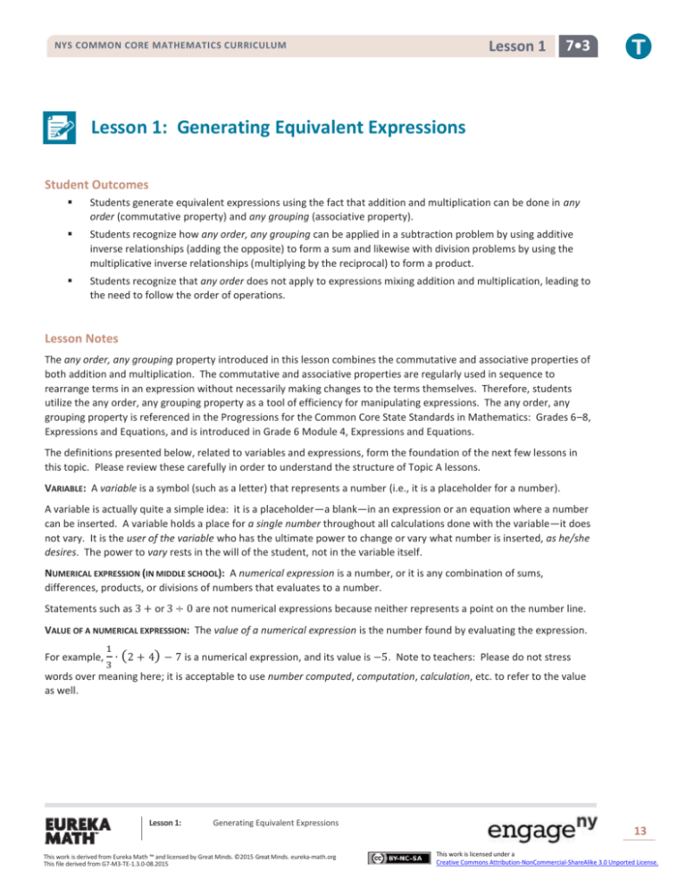 Lesson 1 Generating Equivalent Expressions