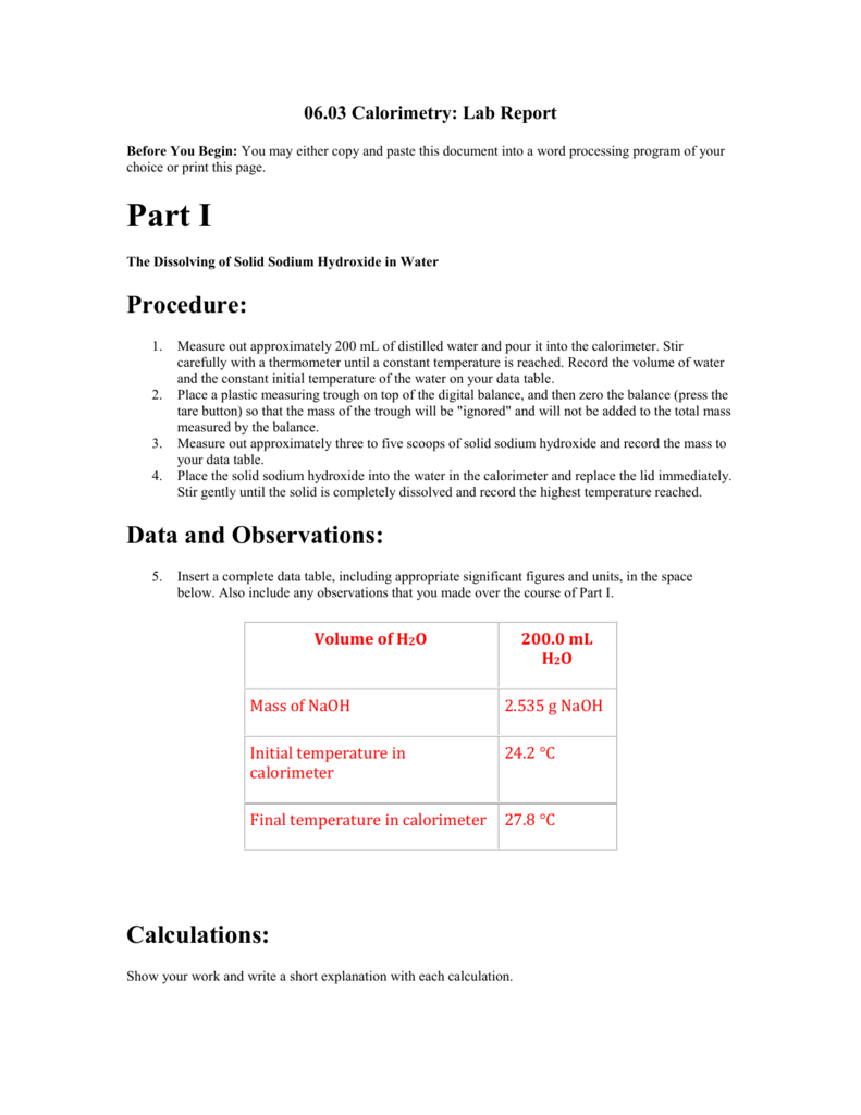 6.03 Calorimetry Lab Report