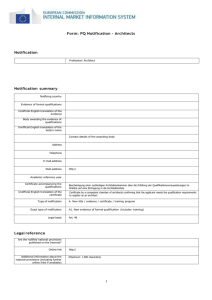 Form: PQ Notification - Architects Notification Profession: Architect
