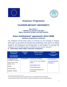 Erasmus+ Bilateral Agreement - Yıldırım Beyazıt Üniversitesi