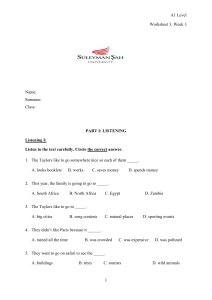 A1 Level Worksheet 3, Week 3 Name: Surname: Class: PART I