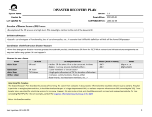 Disaster Recovery Plan - Department of Finance