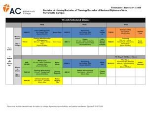 Timetable - Semester 2 2015 Bachelor of Ministry/Bachelor of