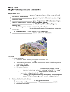 Unit 3 Notes Chapter 4: Ecosystems and Communities Review from