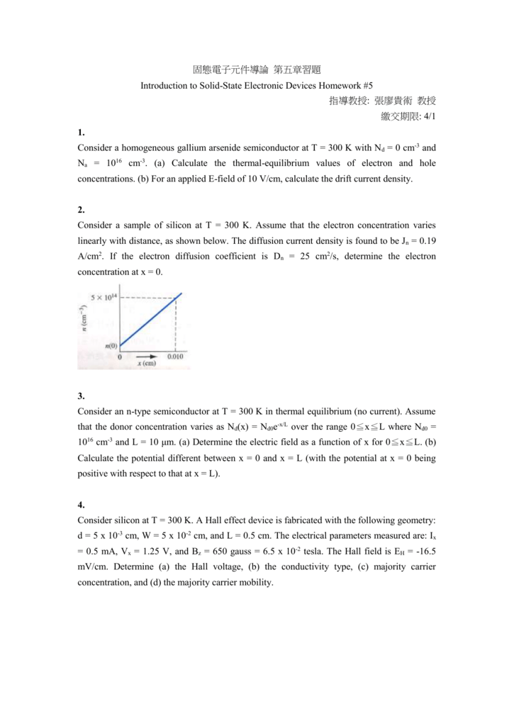 固態電子元件導論 第五章習題 Introduction To Solid