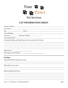 cat information sheet - Four Pawz Pet Services
