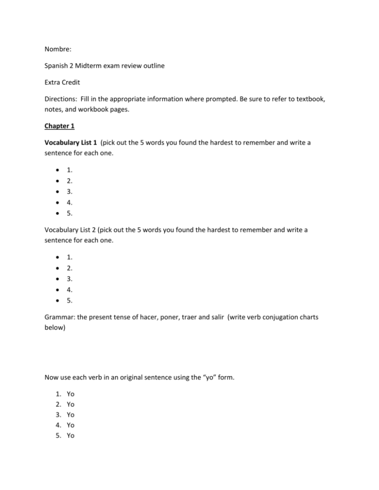 nombre-spanish-2-midterm-exam-review-outline-extra-credit